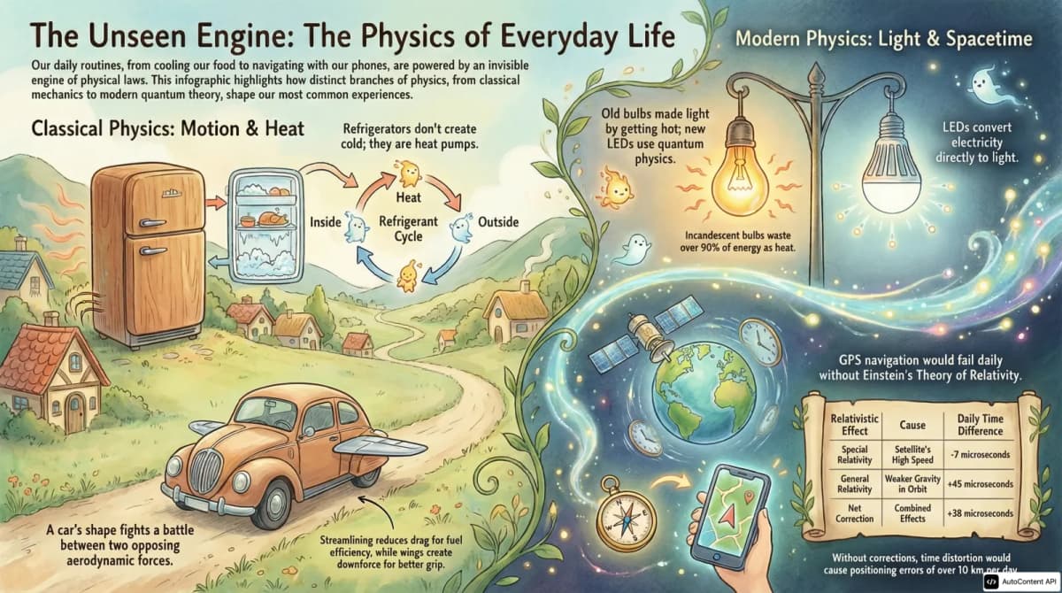 The Unseen Engine infographic about the physics of everyday life