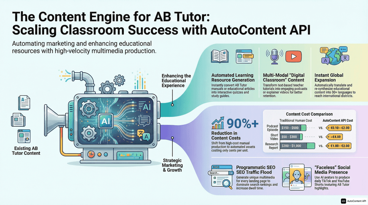 AutoContent API infographic for https://abtutor.com/