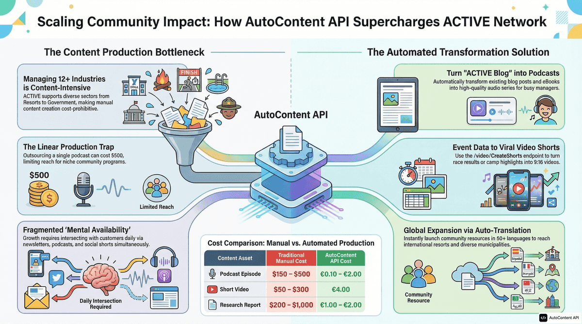 AutoContent API infographic for https://activenetwork.com/