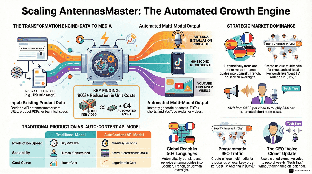 AutoContent API infographic for https://antennasmaster.com/