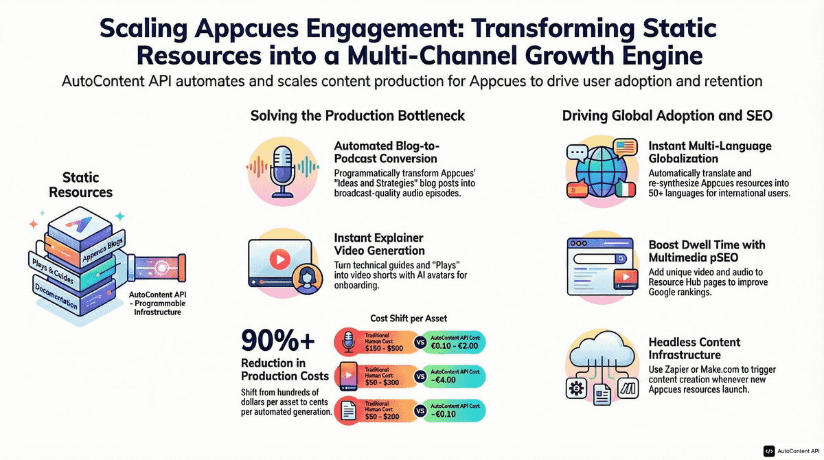 AutoContent API infographic for https://appcues.com/