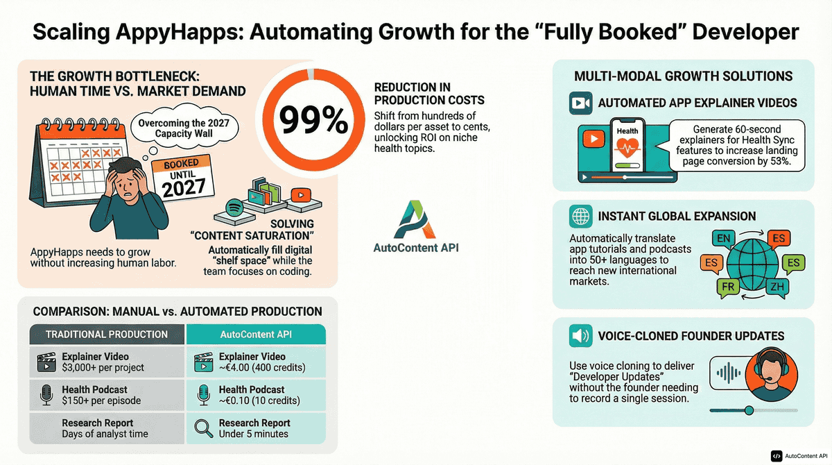 AutoContent API infographic for https://appyhapps.nl/