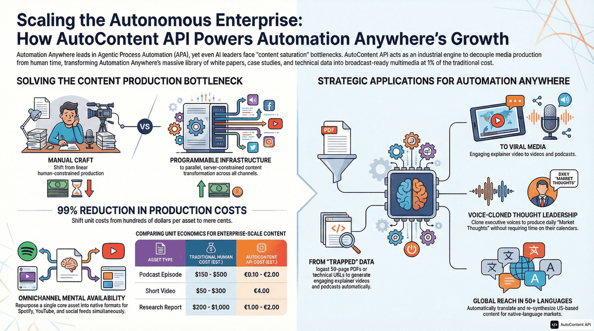 AutoContent API infographic for https://automationanywhere.com/