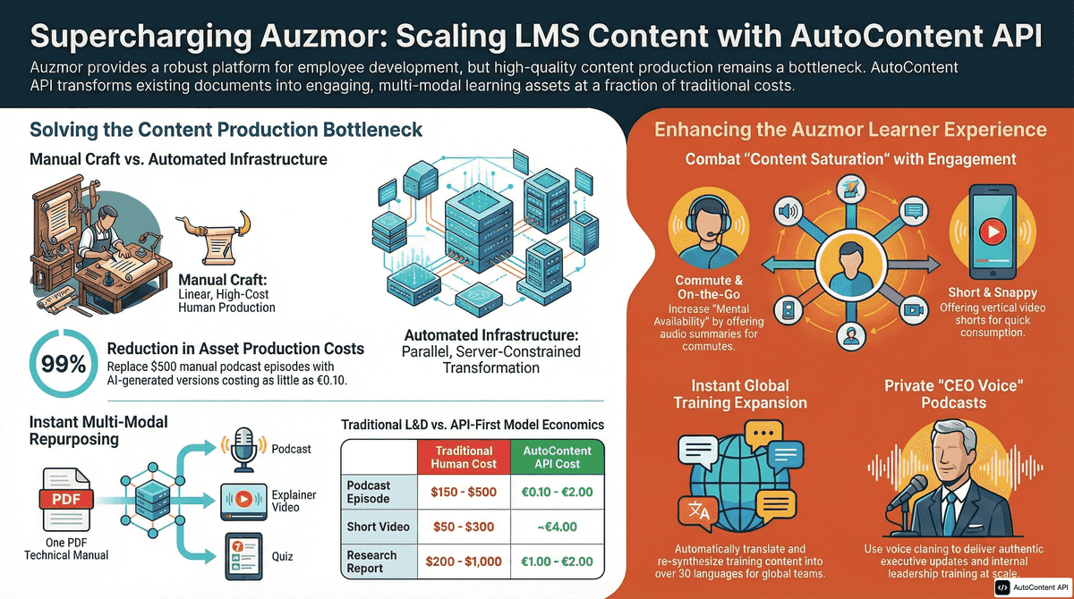 AutoContent API infographic for https://auzmor.com/