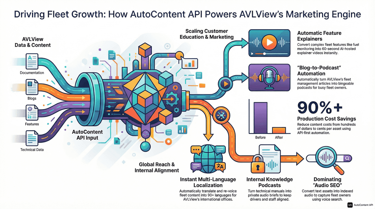 AutoContent API infographic for https://avlview.com/