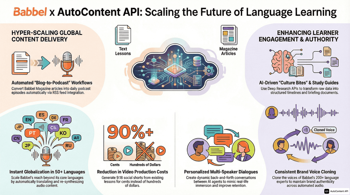AutoContent API infographic for https://babbel.com/