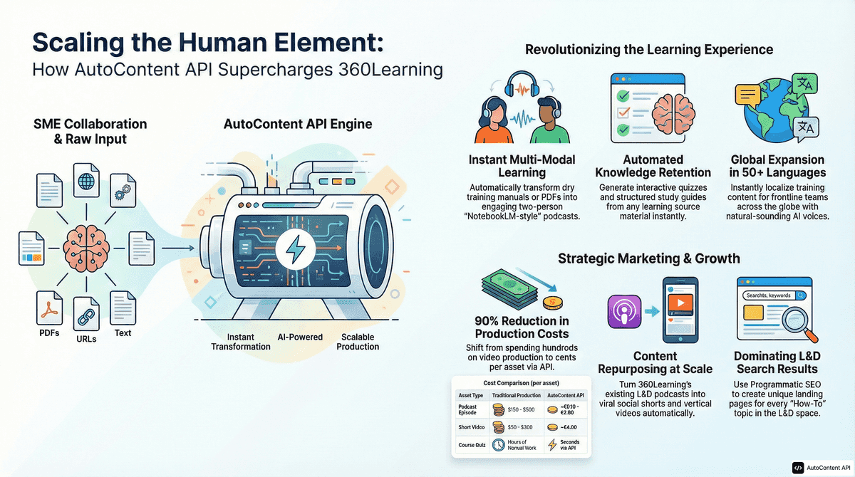 AutoContent API infographic for https://360learning.com/
