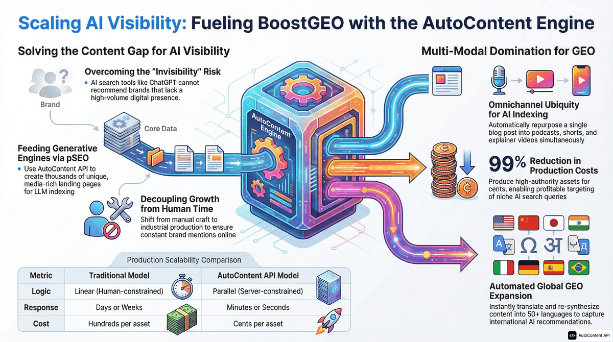 AutoContent API infographic for https://boostgeo.ai/