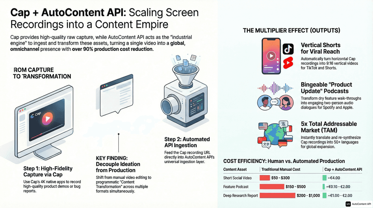 AutoContent API infographic for https://cap.so/