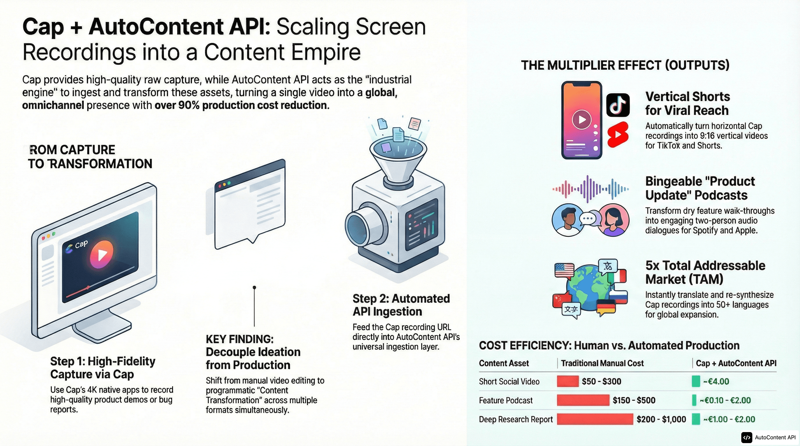 AutoContent API infographic for https://cap.so/