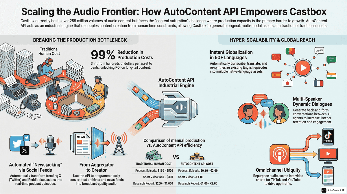 AutoContent API infographic for https://castbox.fm/
