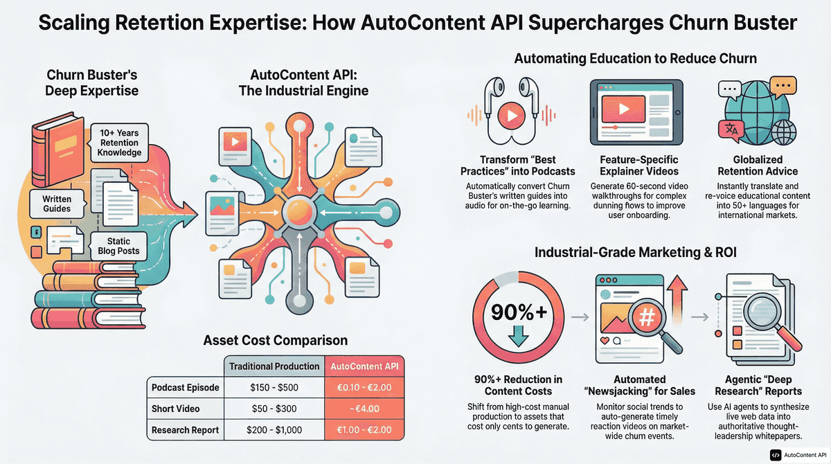 AutoContent API infographic for https://churnbuster.io/
