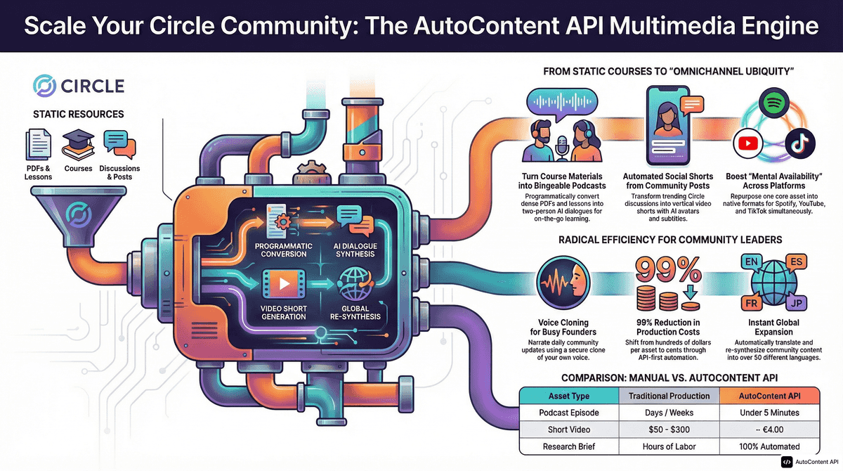 AutoContent API infographic for https://circle.so/