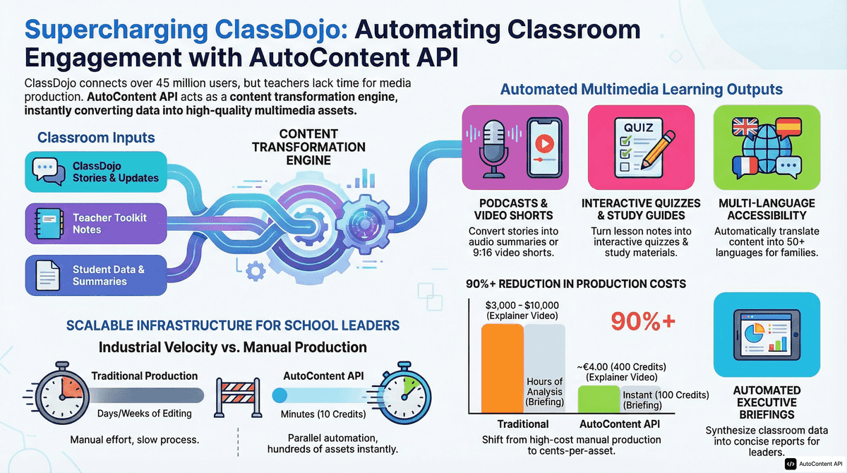 AutoContent API infographic for https://classdojo.com/
