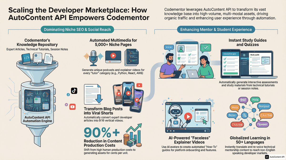 AutoContent API infographic for https://codementor.io/