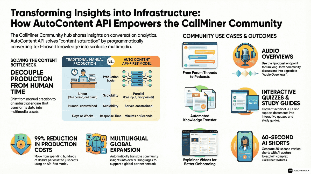 AutoContent API infographic for https://community.callminer.com/
