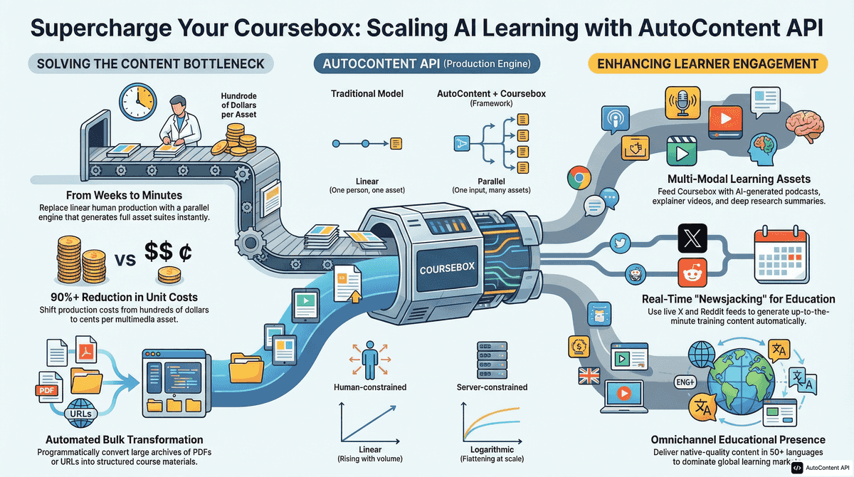 AutoContent API infographic for https://coursebox.ai/