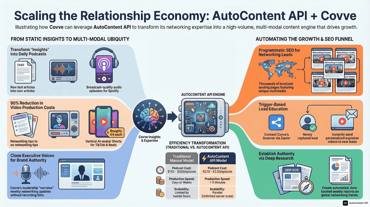 AutoContent API infographic for https://covve.com/