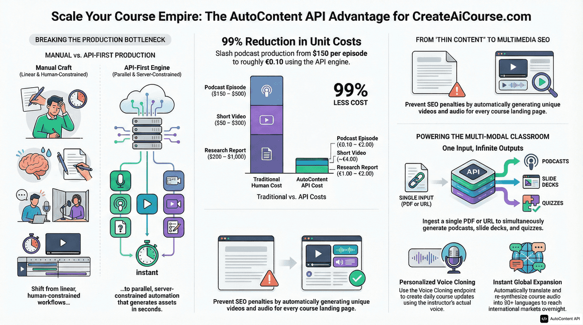 AutoContent API infographic for https://createaicourse.com/