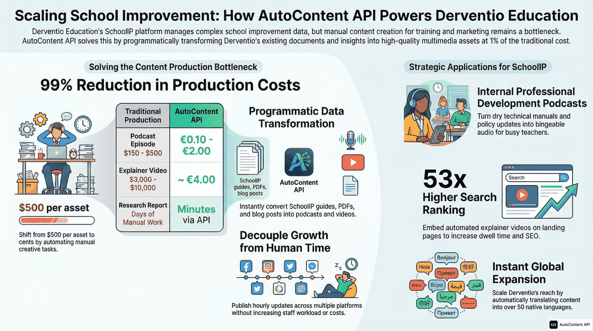 AutoContent API infographic for https://derventioeducation.com/