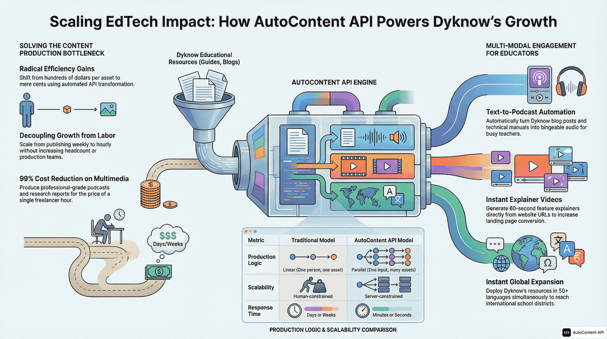 AutoContent API infographic for https://dyknow.com/