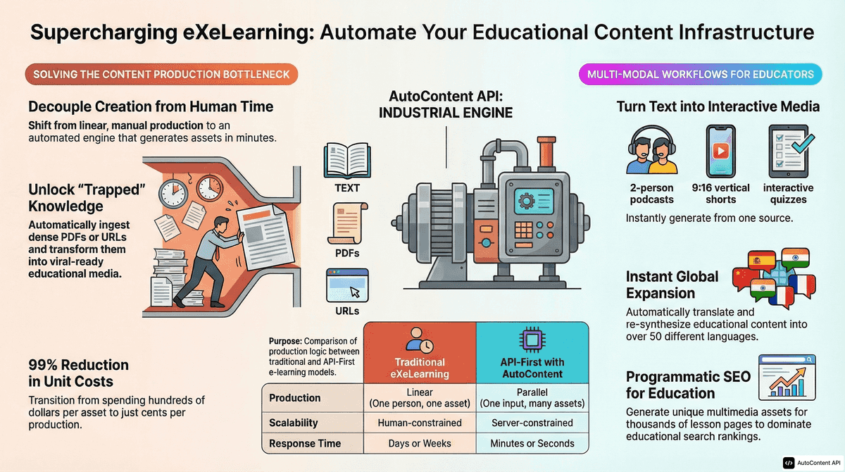 AutoContent API infographic for https://exelearning.net/