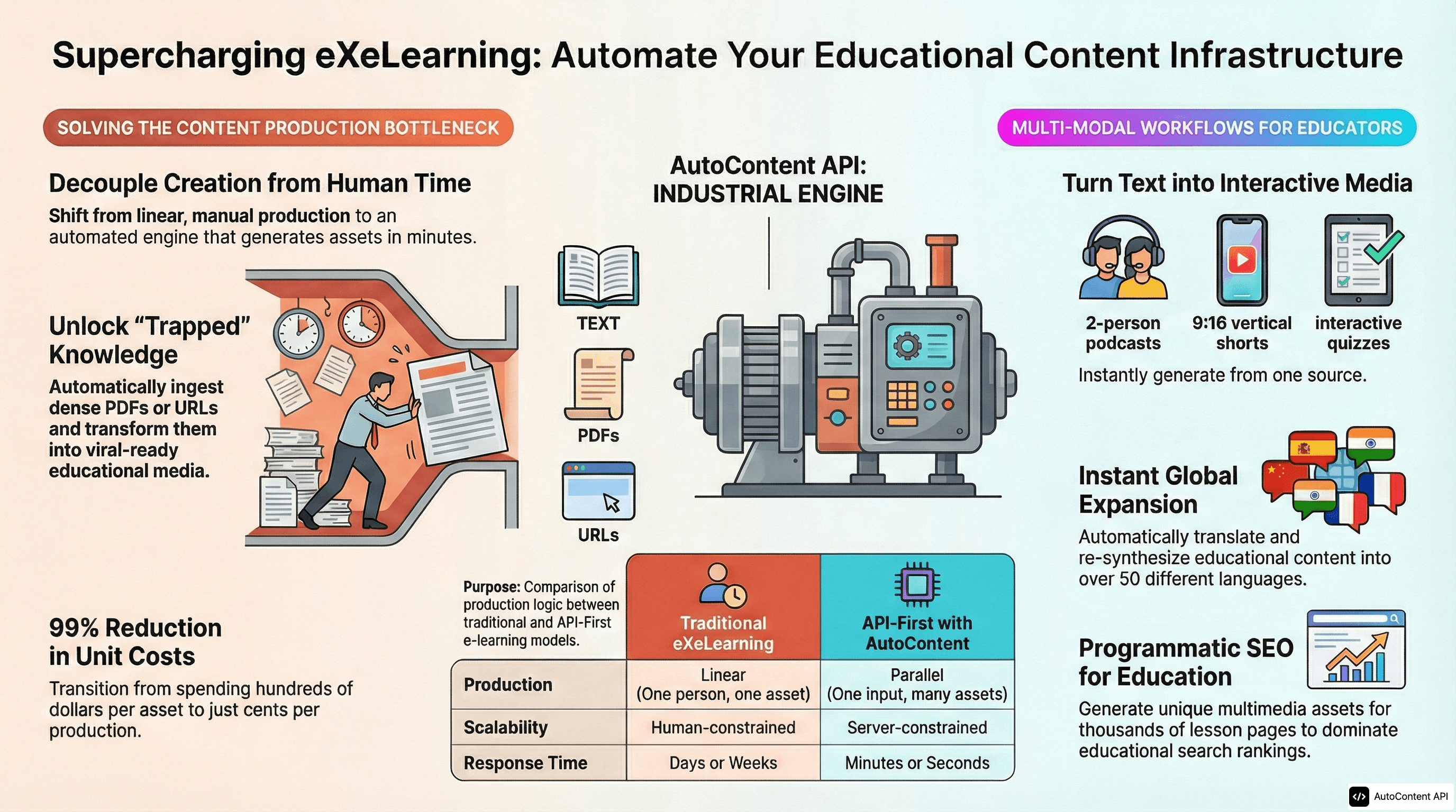 AutoContent API infographic for https://exelearning.net/
