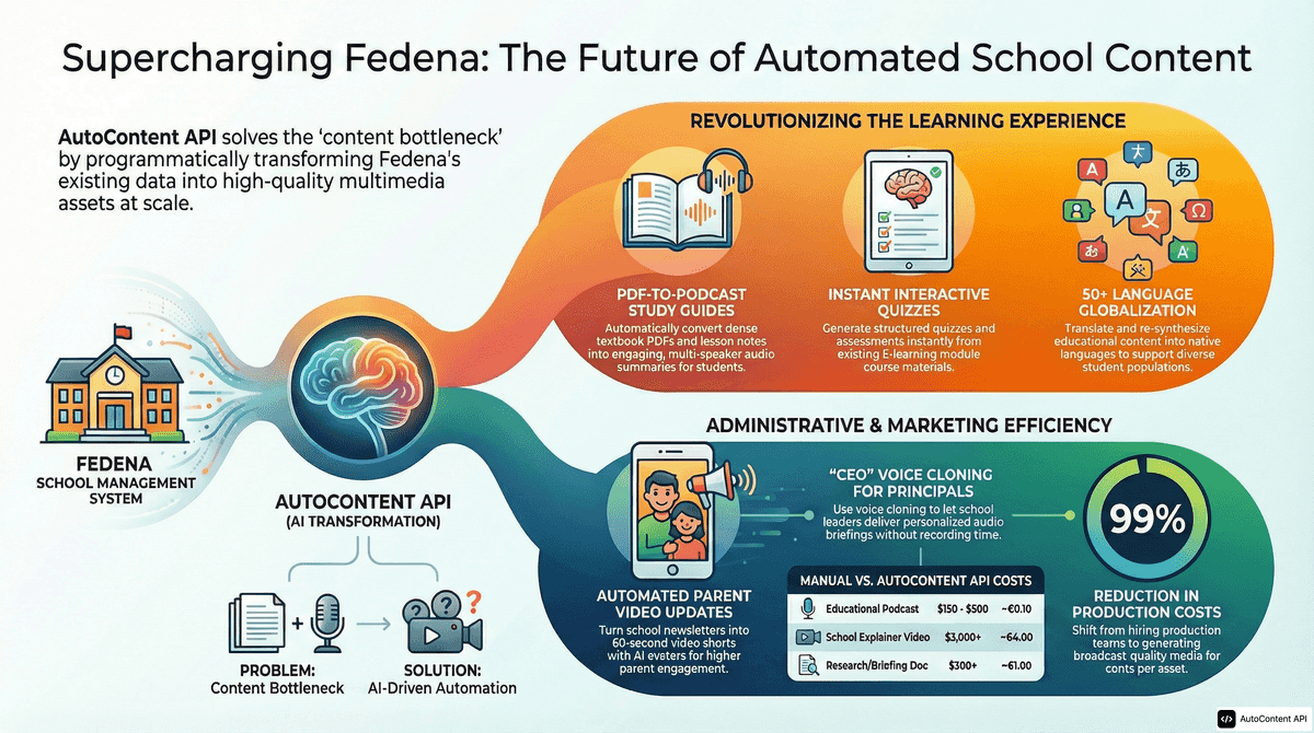 AutoContent API infographic for https://fedena.com/
