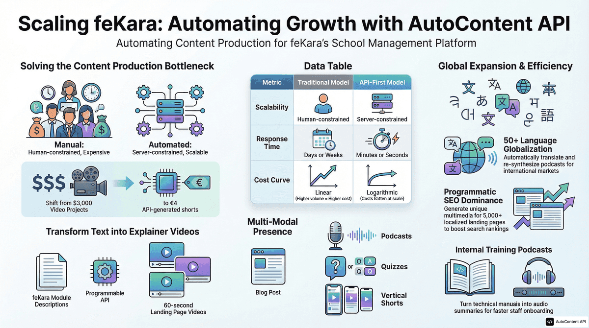 AutoContent API infographic for https://fekara.com/