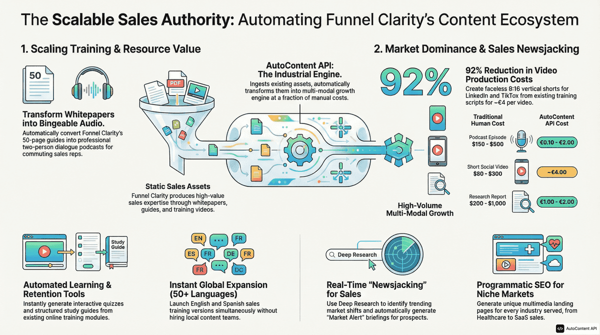 AutoContent API infographic for https://funnelclarity.com/