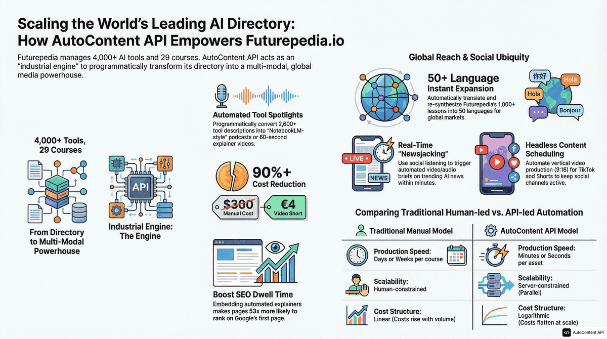 AutoContent API infographic for https://futurepedia.io/