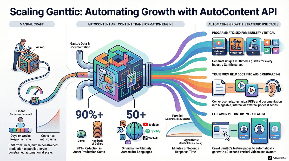 AutoContent API infographic for https://ganttic.com/