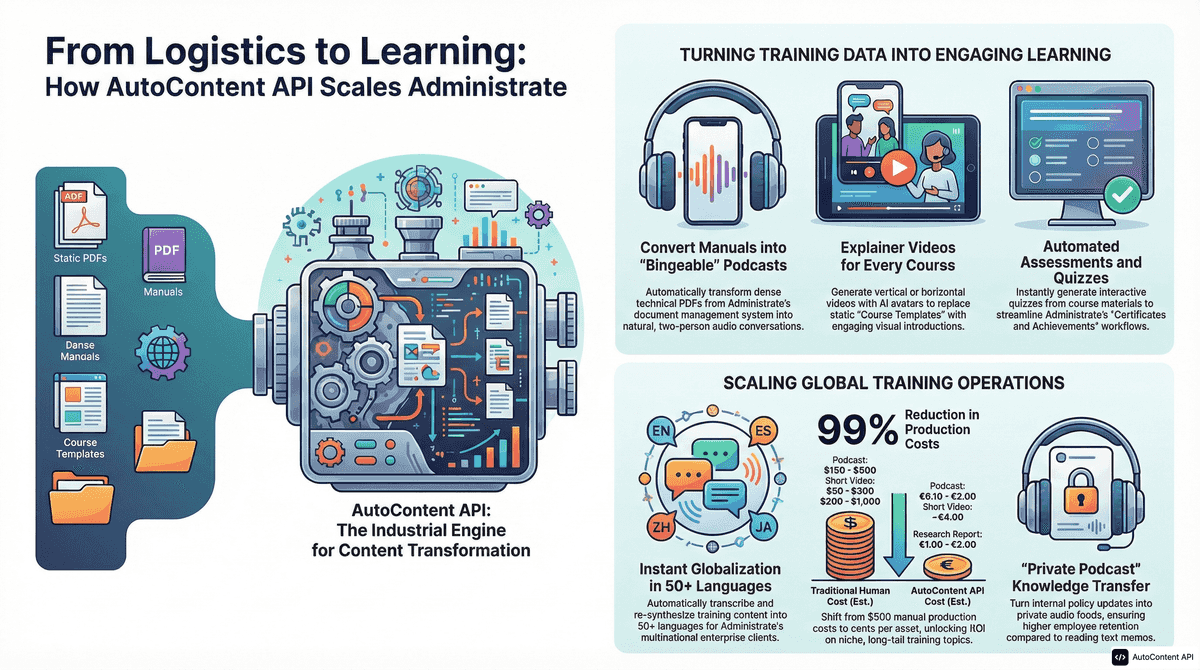 AutoContent API infographic for https://getadministrate.com/