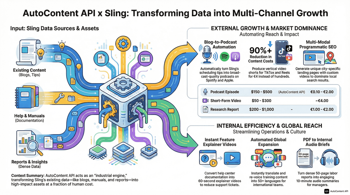 AutoContent API infographic for https://getsling.com/
