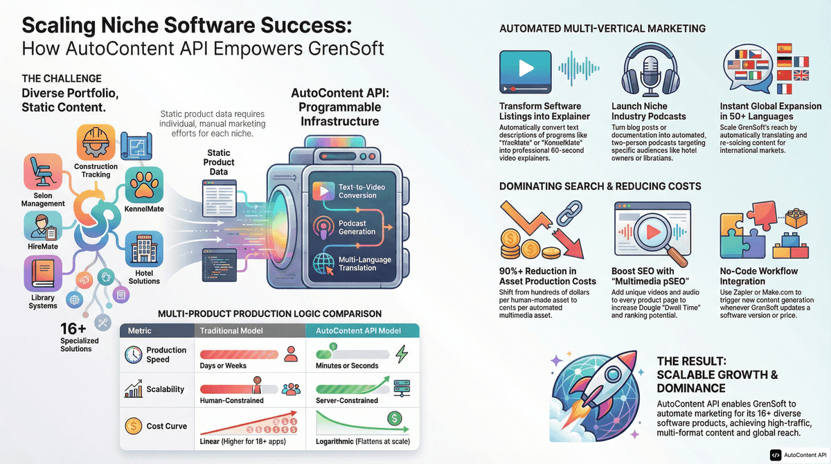 AutoContent API infographic for https://grensoft.com/