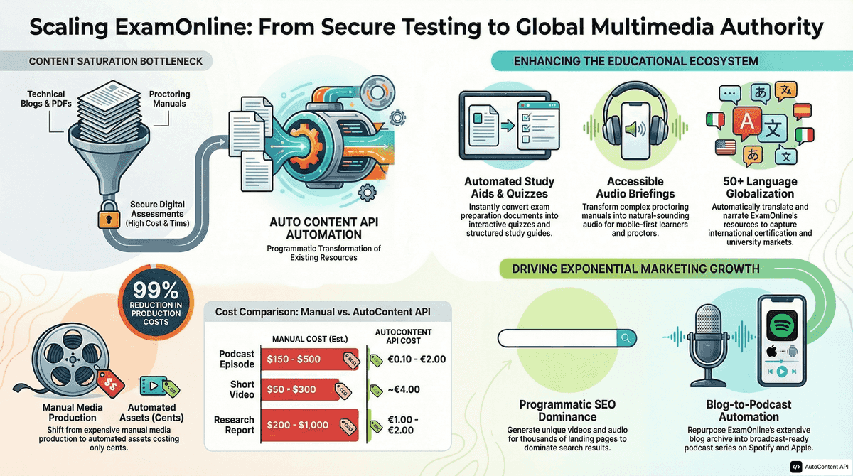 AutoContent API infographic for https://examonline.in/