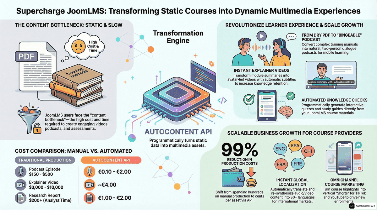 AutoContent API infographic for https://joomlms.com/