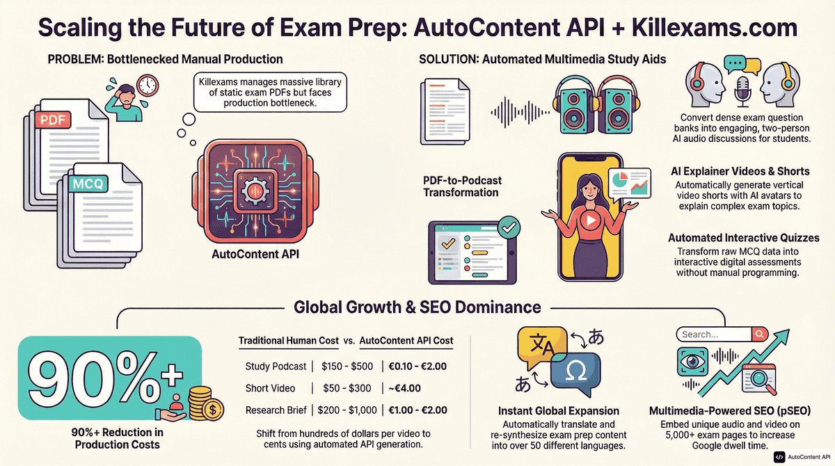 AutoContent API infographic for https://killexams.com/
