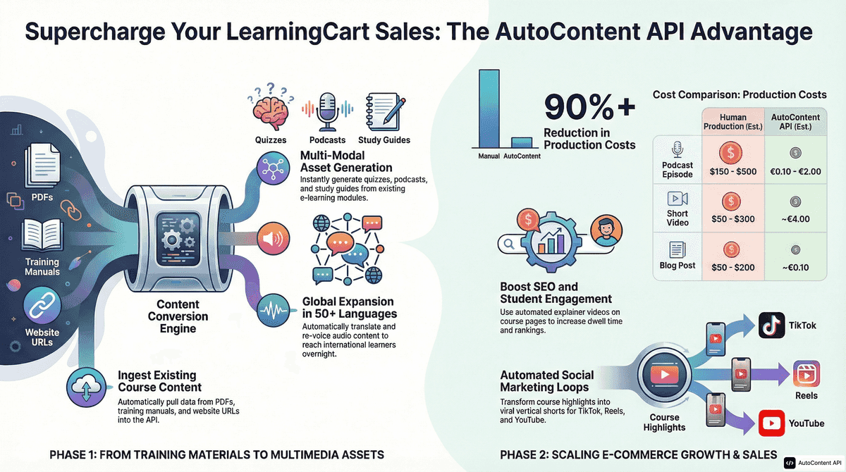 AutoContent API infographic for https://learningcart.com/