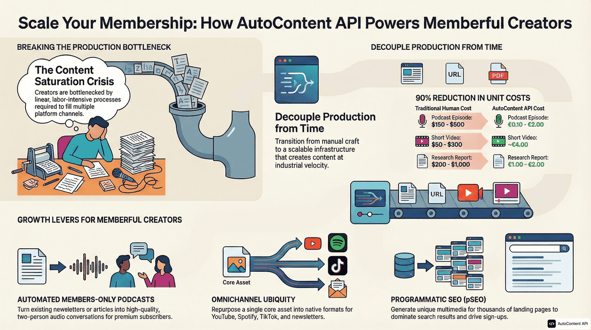 AutoContent API infographic for https://memberful.com/
