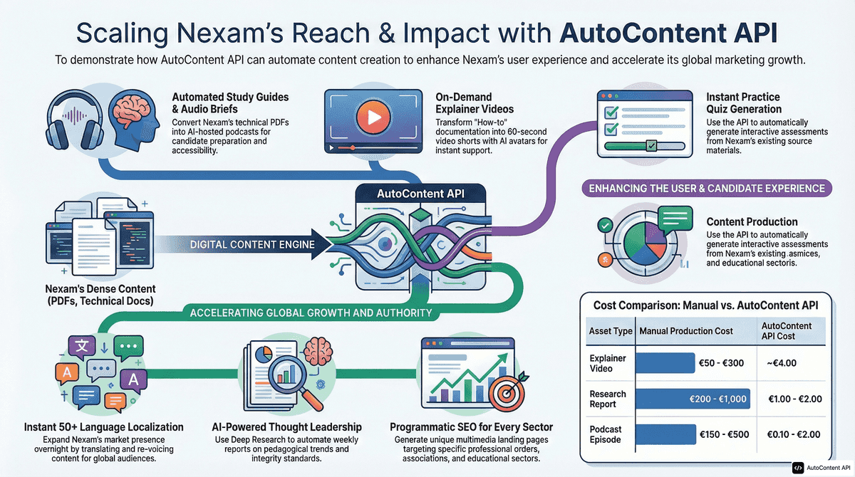 AutoContent API infographic for https://nexam.io/