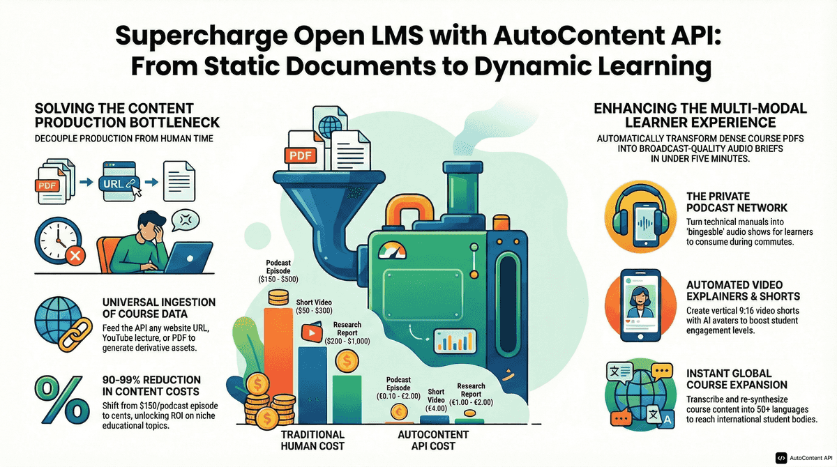 AutoContent API infographic for https://openlms.net/