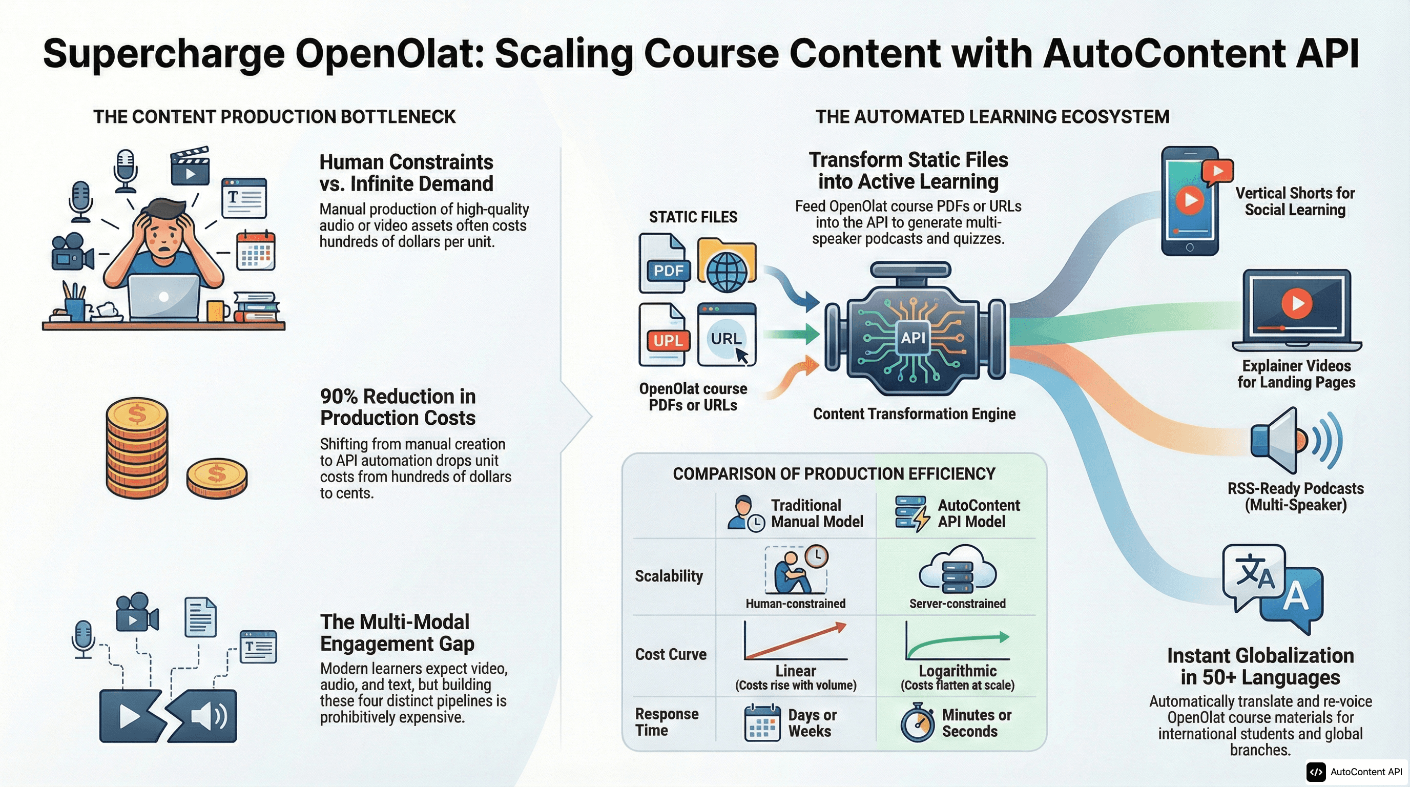 AutoContent API infographic for https://openolat.com/