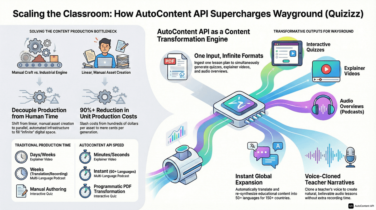 AutoContent API infographic for https://quizizz.com/