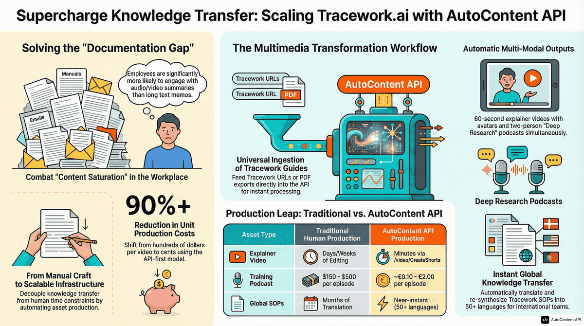AutoContent API infographic for https://tracework.ai/