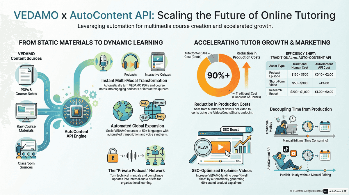 AutoContent API infographic for https://vedamo.com/