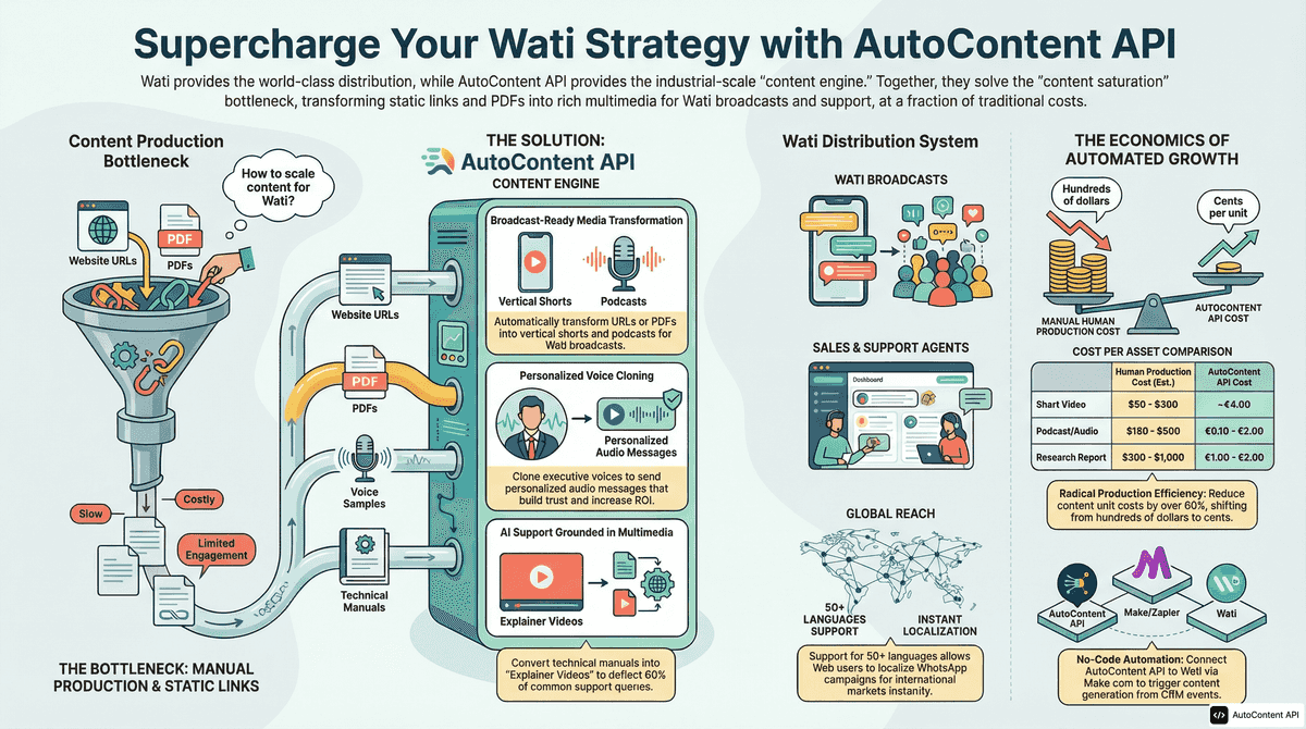 AutoContent API infographic for https://wati.io/