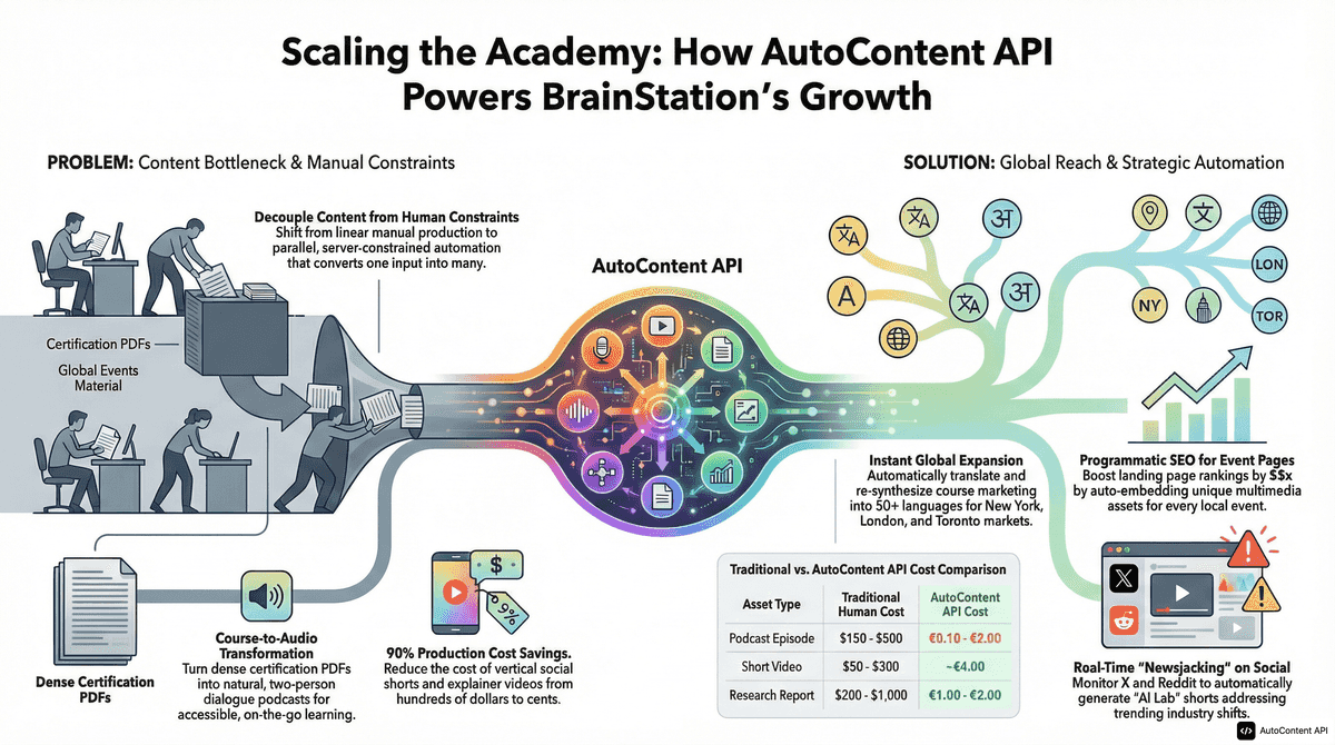 AutoContent API infographic for https://brainstation.io/